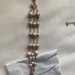 Kate Spade Rose Gold Bracelet with 3 strands of blush/ cream pearls and crystals